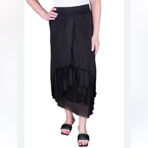 Tina Stephens Whimsigoth Witch Black Silk Blend Midi Skirt Made in Italy